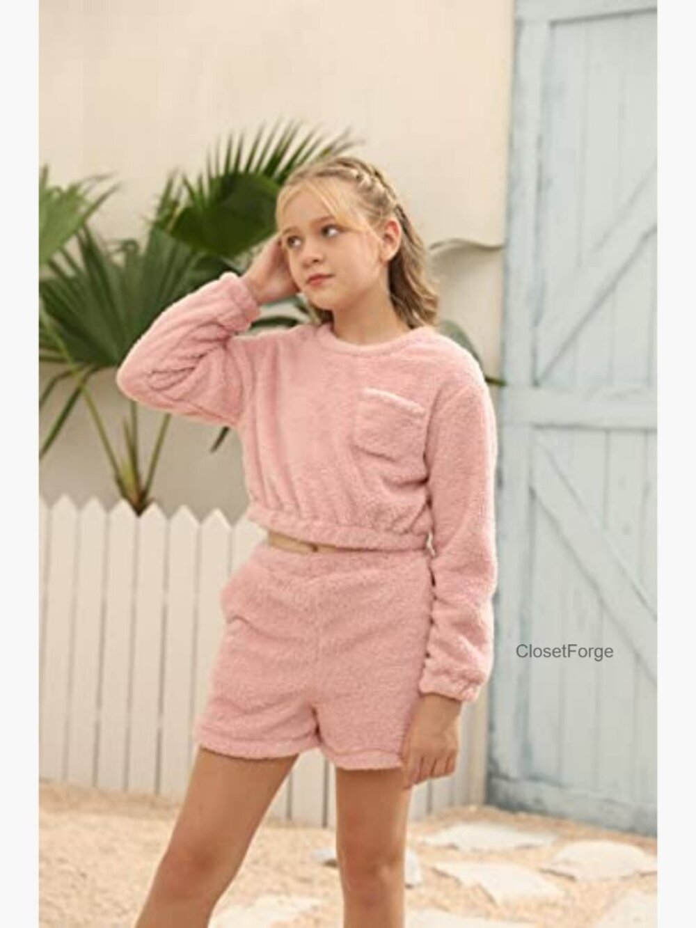 Girls Fleece Short Set with Pockets Long Sleeve Lightweight - Picture 3 of 7